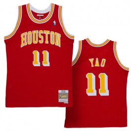 Men's Mitchell & Ness Yao Ming Navy/Red Houston Rockets Hardwood Classics 2004/05 Split Swingman Jersey Size: Medium