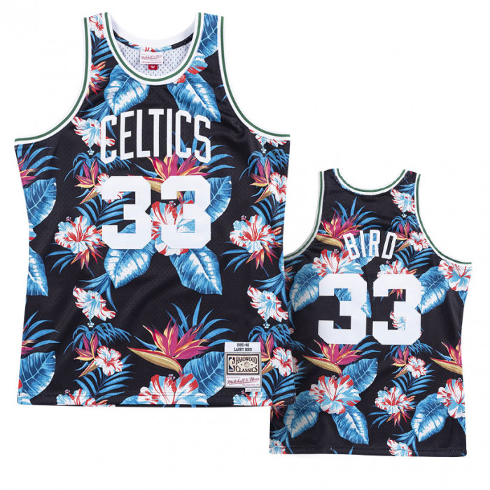 Larry Bird Boston Celtics Floral Fashion 1985-86 Hardwood Classics Jersey  Black 2021 - 2XL