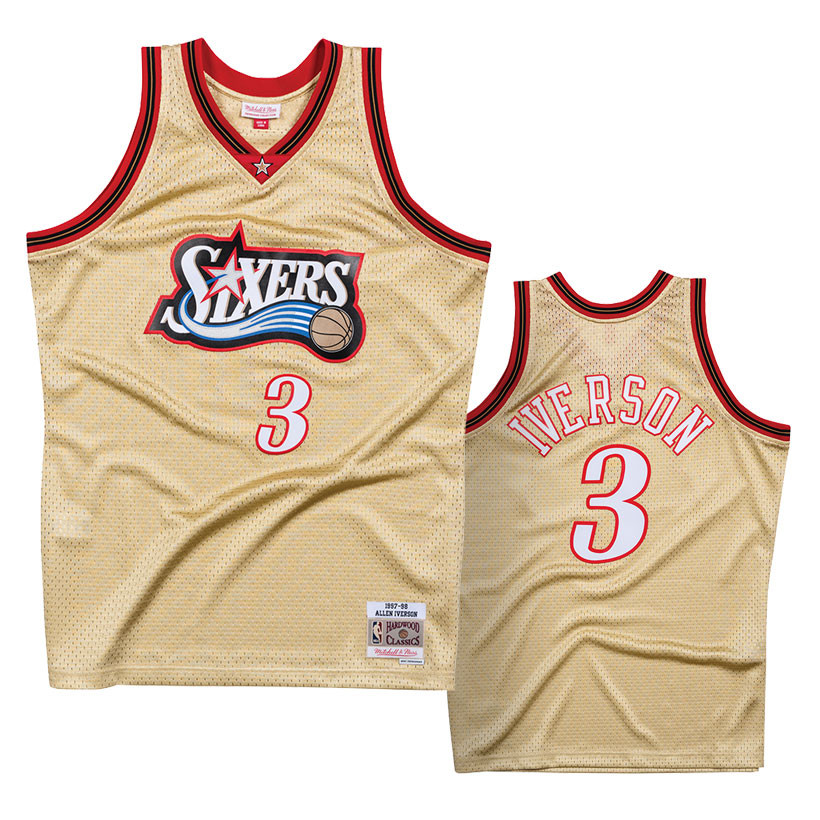 Allen Iverson 3 Philadelphia 76ers 1997 Mitchell & Ness Gold Swingman Jersey  