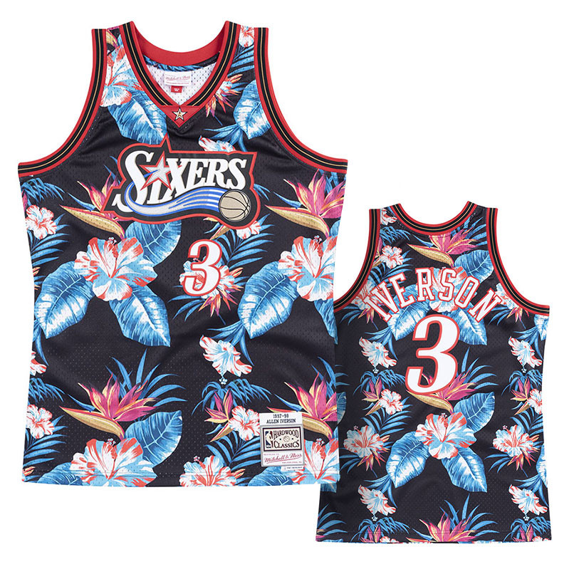 Allen Iverson Philadelphia 76ers Mitchell and Ness Men's Black Throwback  Jesey