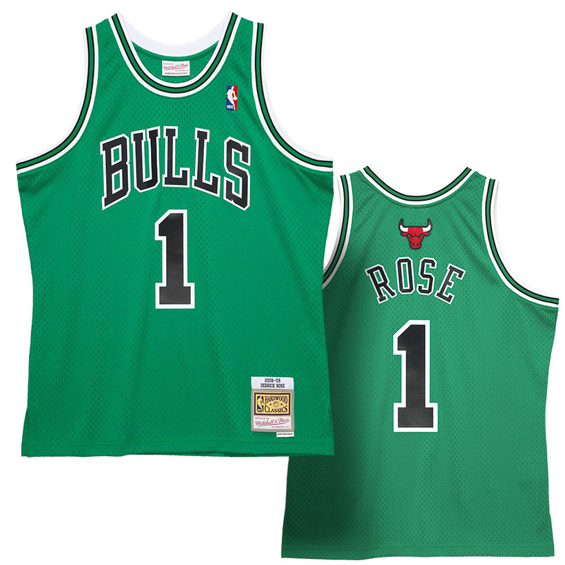Derrick Rose Mitchell & Ness Chicago Bulls Rookie Season 2008-09 Green  Jersey - Super AAA