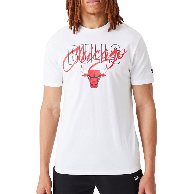 New Era Chicago Bulls mesh script t-shirt in white