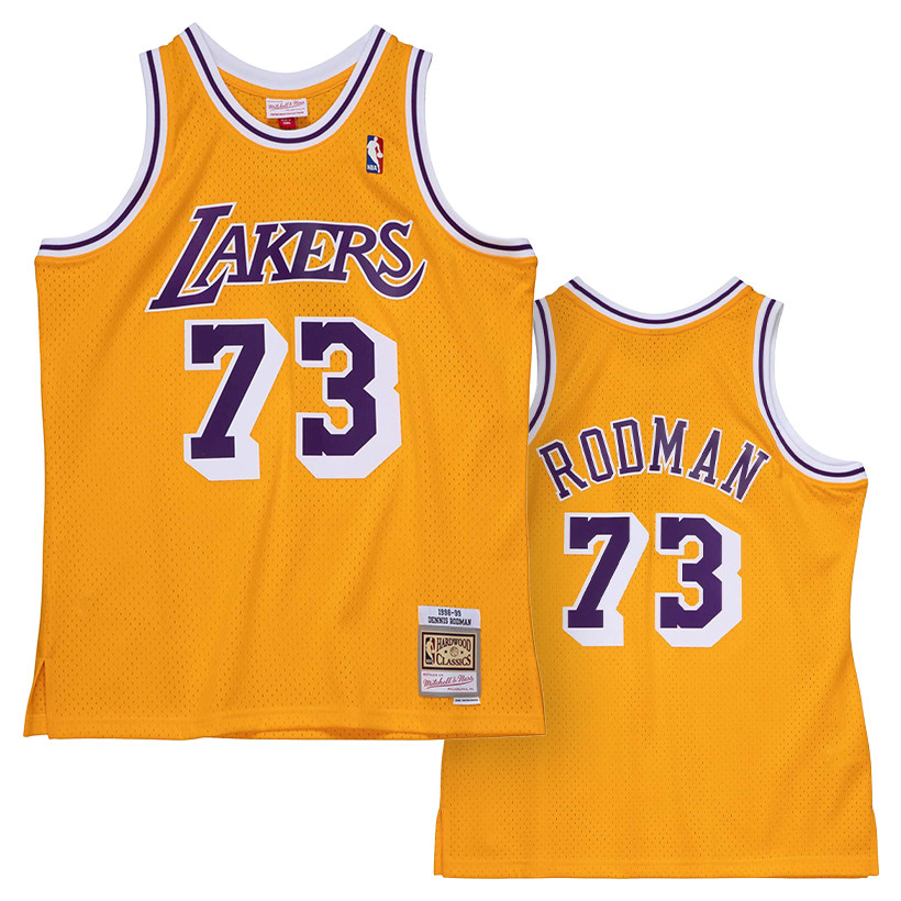 Men's Los Angeles Lakers Dennis Rodman Mitchell & Ness 1998-99 Hardwood Classics Gold Swingman Jersey